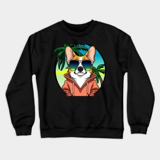 Tropical Beach Corgi Crewneck Sweatshirt